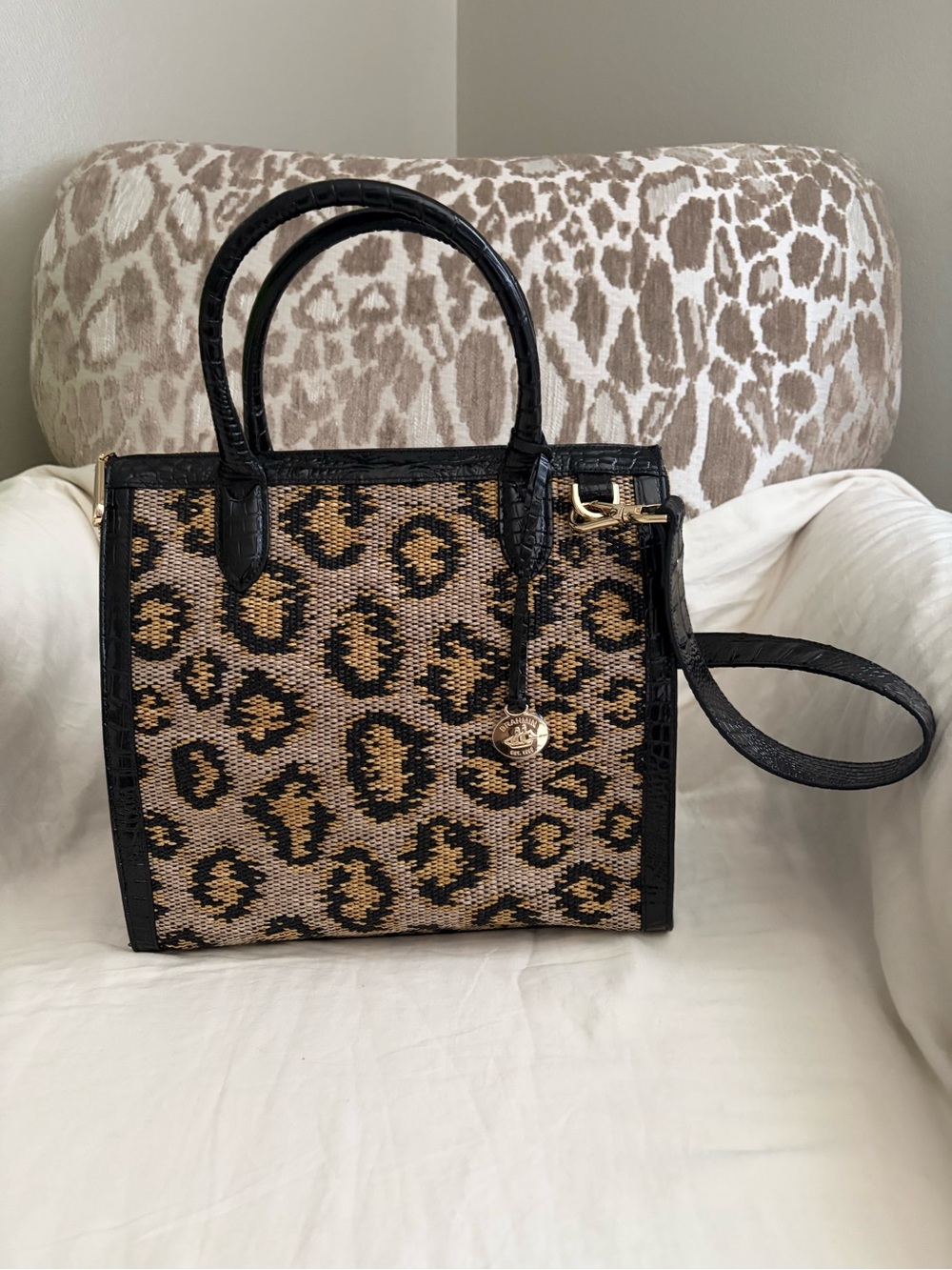 Brahmin Black & Leopard Print Satchel